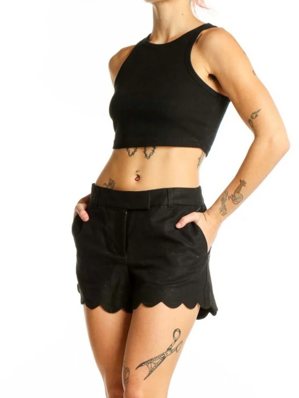 J. Crew Black Scallop-Hem Shorts Size 8